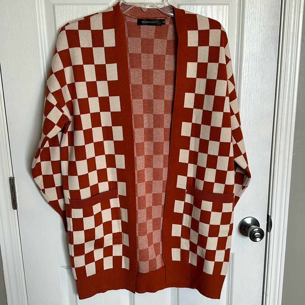 NEW- checkered cardigan.